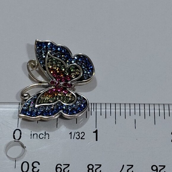 Sterling Silver Butterfly Pendant Charm 1" Multicolored Rhinestones JMC Thailand - Picture 7 of 9